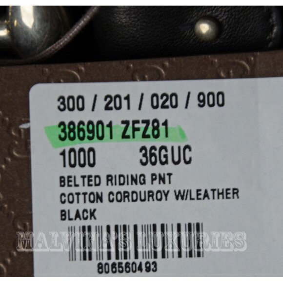 GUCCI PANTS EQUESTRIAN BLACK COTTON CORDUROY LEATHER HORSEBIT BELT IT 36 US 0 - Picture 6 of 8